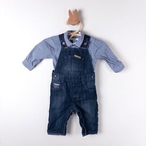 Obaibi Overalls and Shirt Set Kids 3M Blue Denim Micro Check 2pc‎ Outfit
